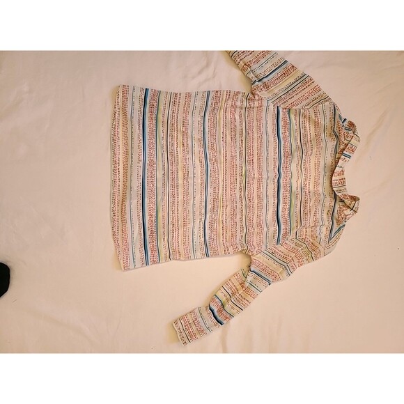 I. E. Relaxed Woman VTG  V Neck Button Up  Blouse Multi Stripe  3/4 Slv - Picture 8 of 8